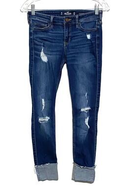 Hollister Low Rise Super Skinny Crop Jeans Womens 1R Distressed Cuff Stretch Y2K